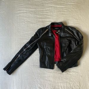 Designer leather moto jacket w zipper detailing || size 38 || DSQUARED2